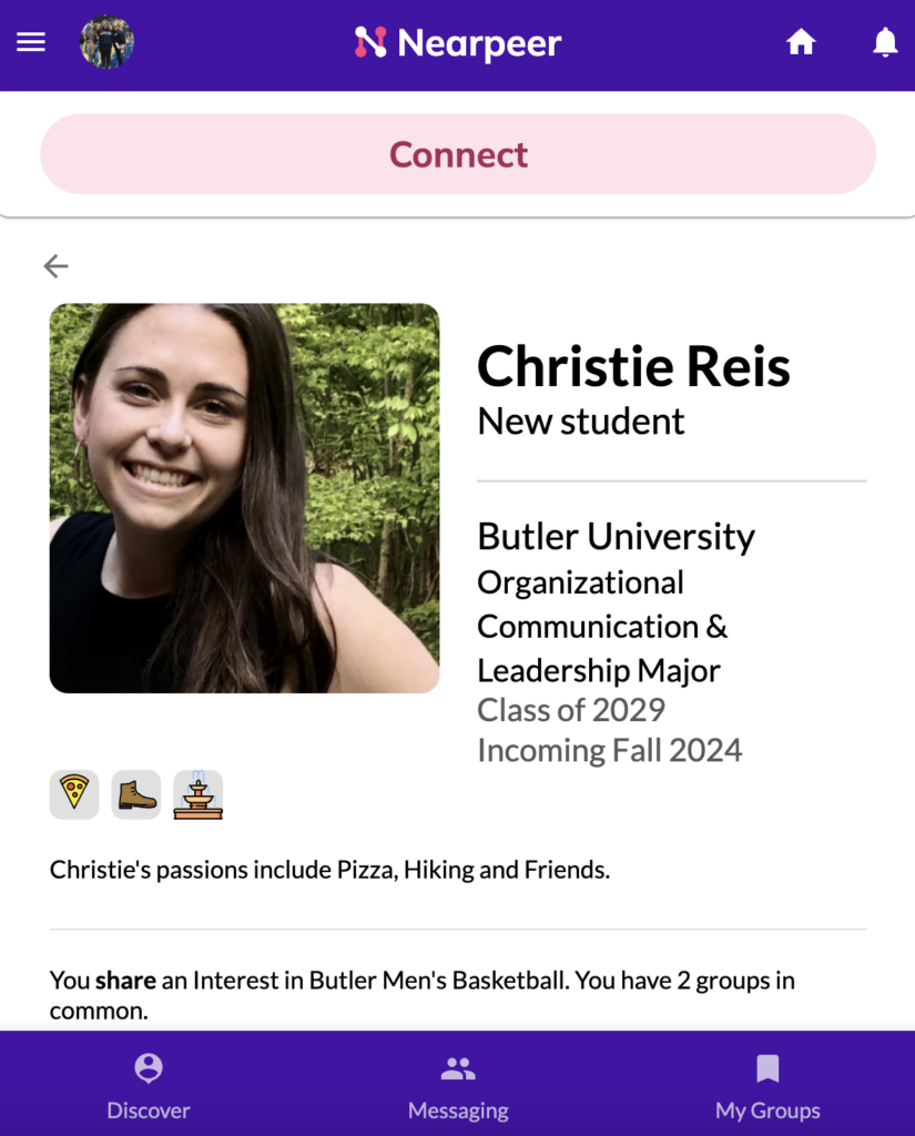 Student profile screenshot in Nearpeer